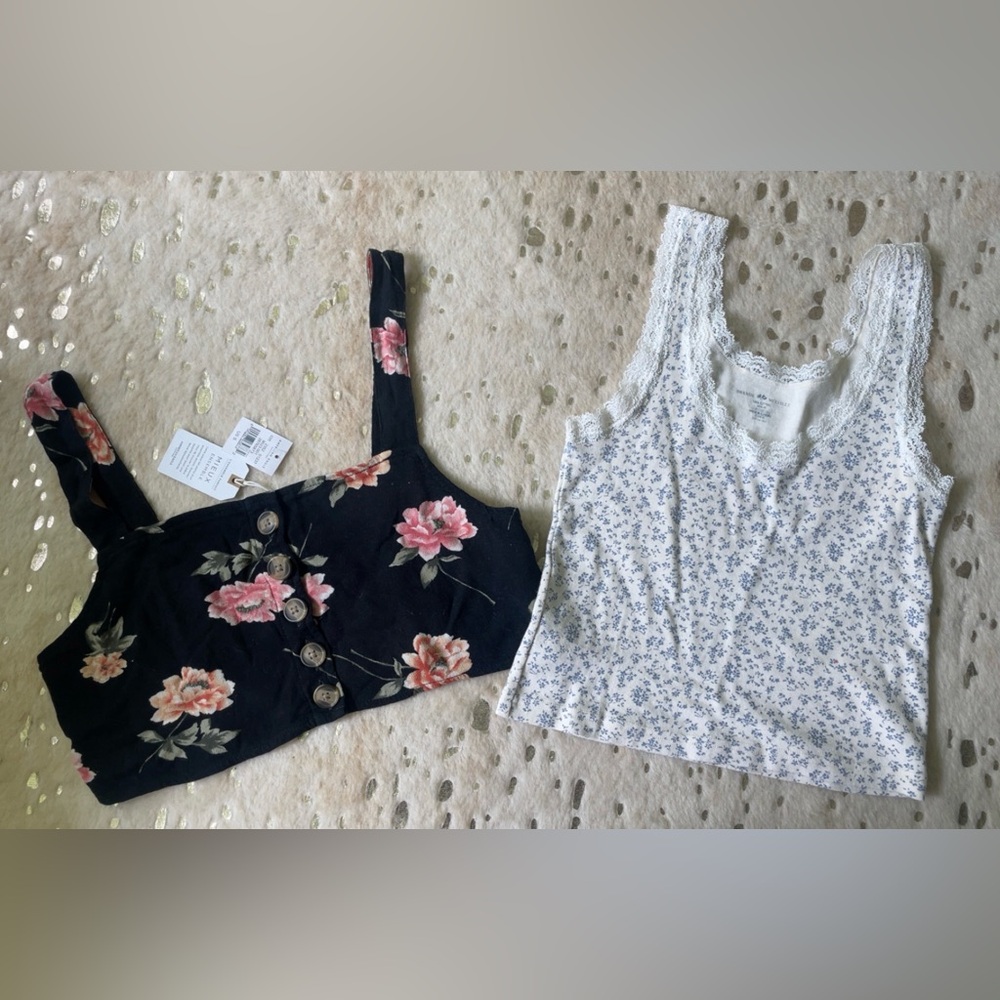 Brandy Melville White Cropped Tank and American Eagle Black Cropped Top Bundle